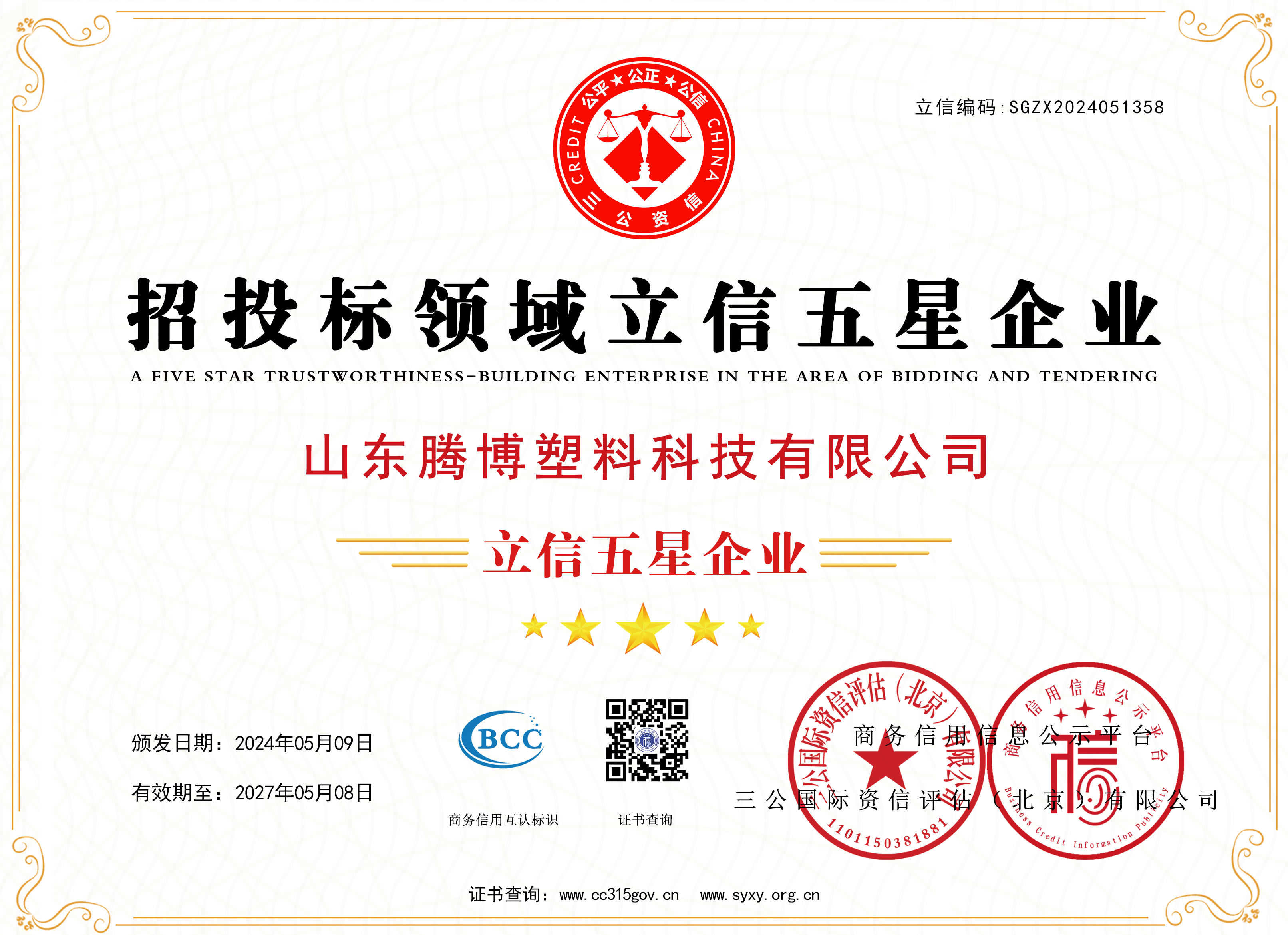 腾博塑料科技资质证书