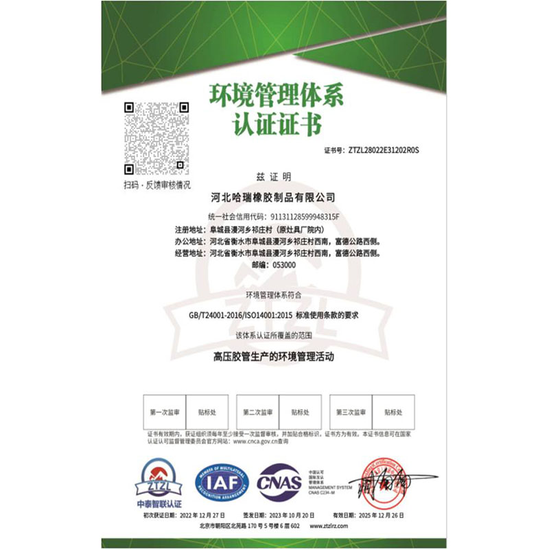哈瑞橡胶制品资质证书