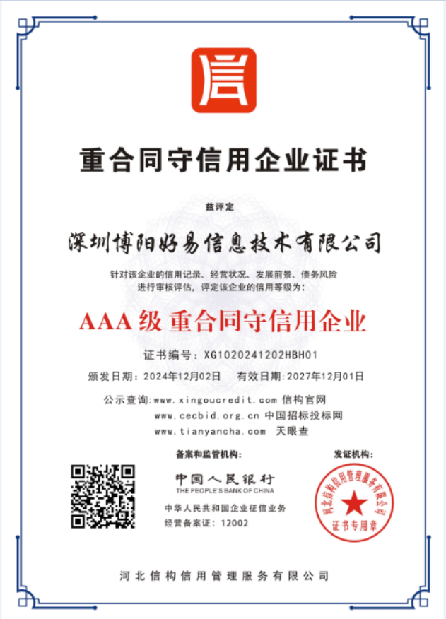 博阳好易信息技术资质证书